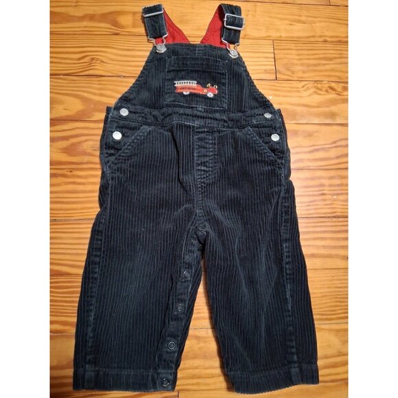 Gymboree 2007 Black Corduroy Bib Overalls w/Fire Truck Size 12-18 Months - Picture 1 of 10